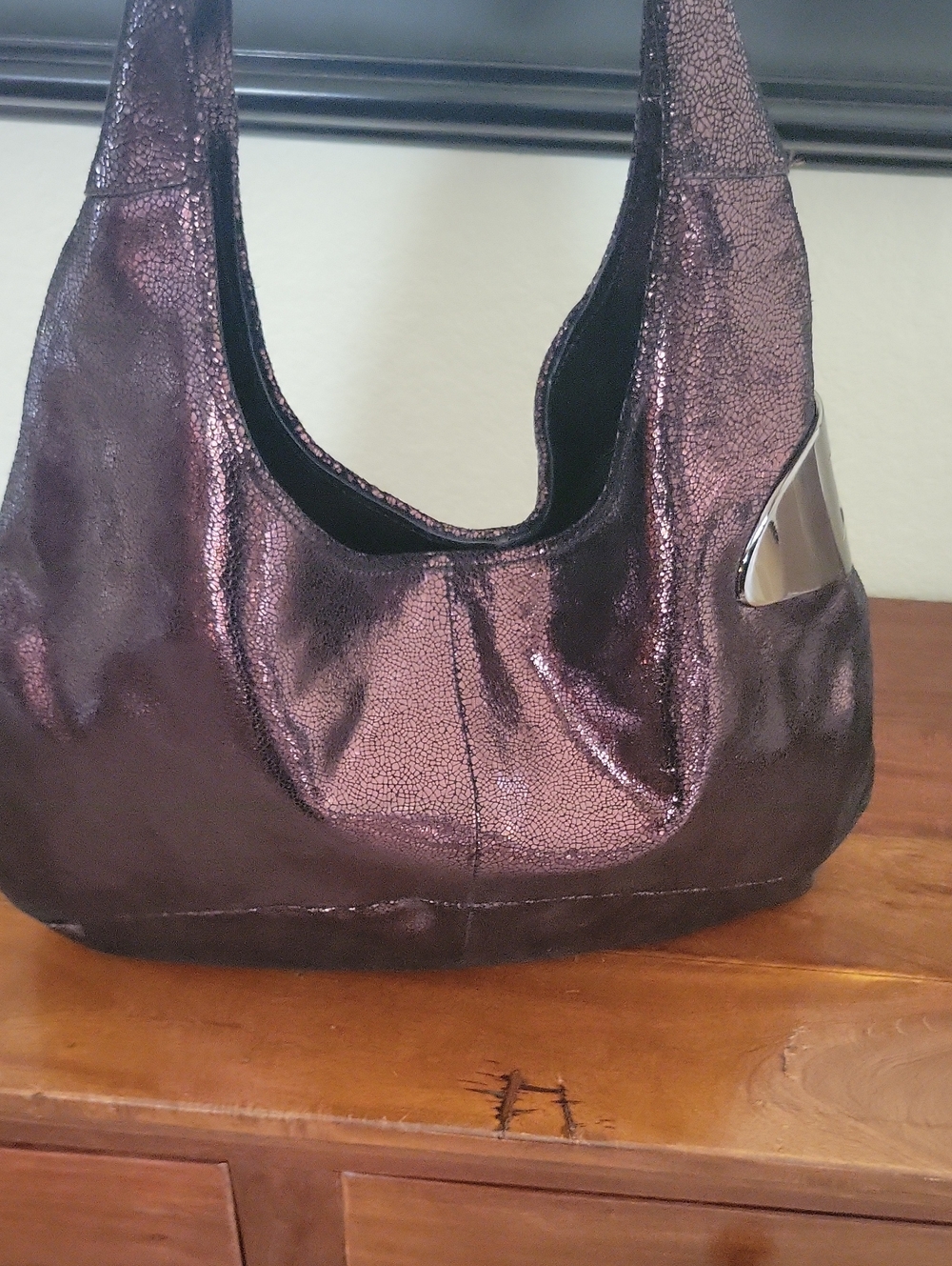 Halston Heritage Large Metallic Crackle Leather Hobo Bag In Pomegranate